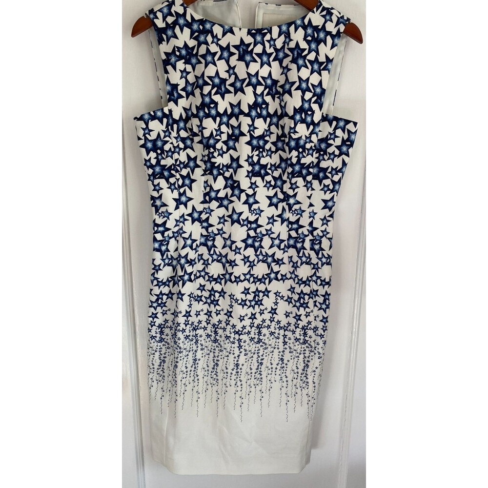 Lands End Sheath Dress 10 Cotton Canvas Blue White Star Print Sleeveless Lined